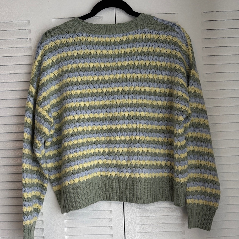 Ardene Cozy Pastel Striped Cropped Cardigan Soft Girl Aesthetic Cute Knit - Picture 7 of 7